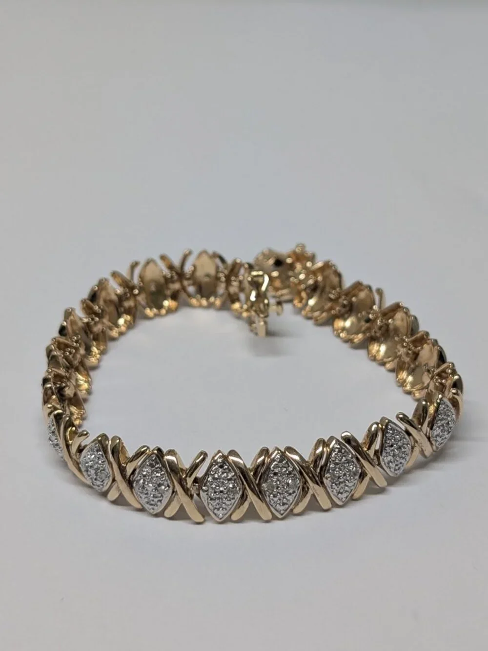 Sterling Silver Diamond XO Link Gold Plated Tennis Bracelet 7.5 Inches